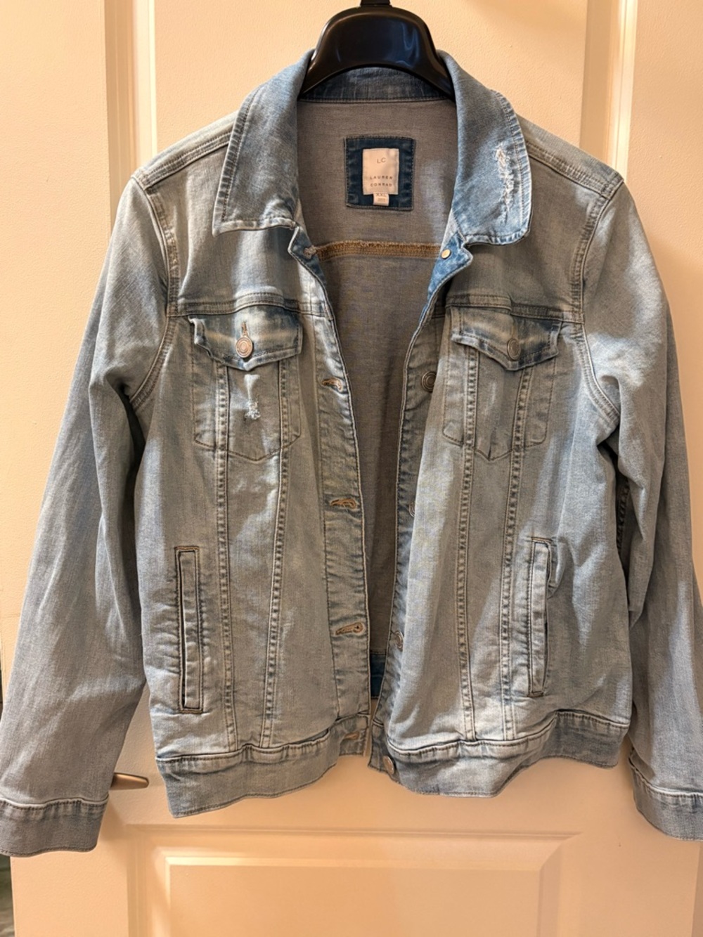 LC Lauren Conrad Light Blue Distressed Denim Jacket